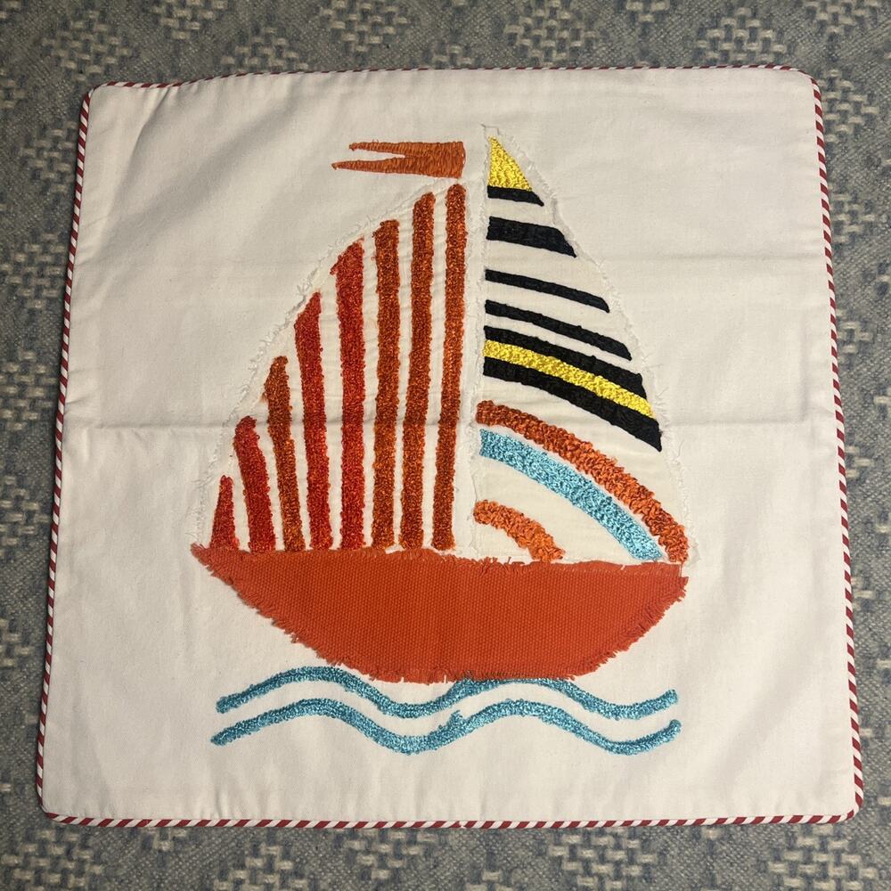 Annie Selke Smooth Sailing Applique Decorative Pillow Cover in Red Orange Blue